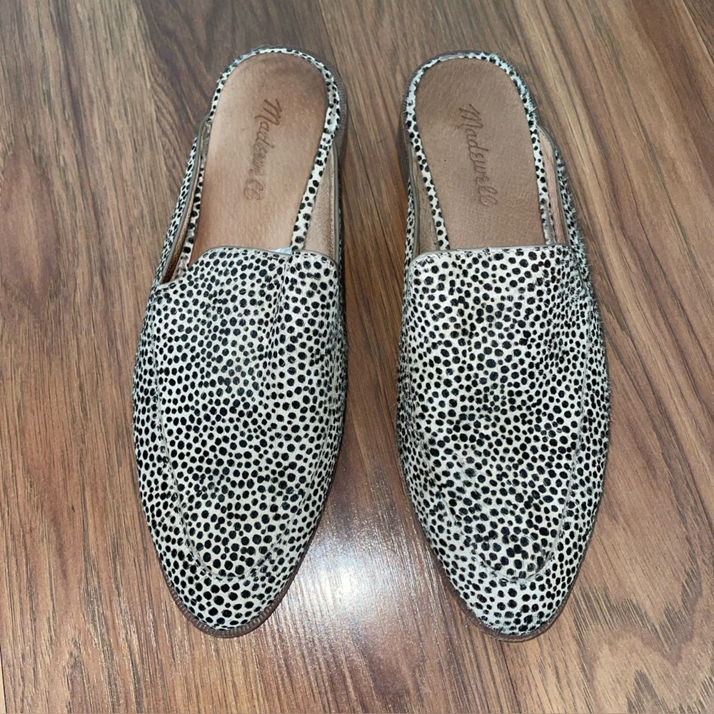 Madewell Calf Hair Spot Slide Loafers Black White Slip-On Flats 7.5